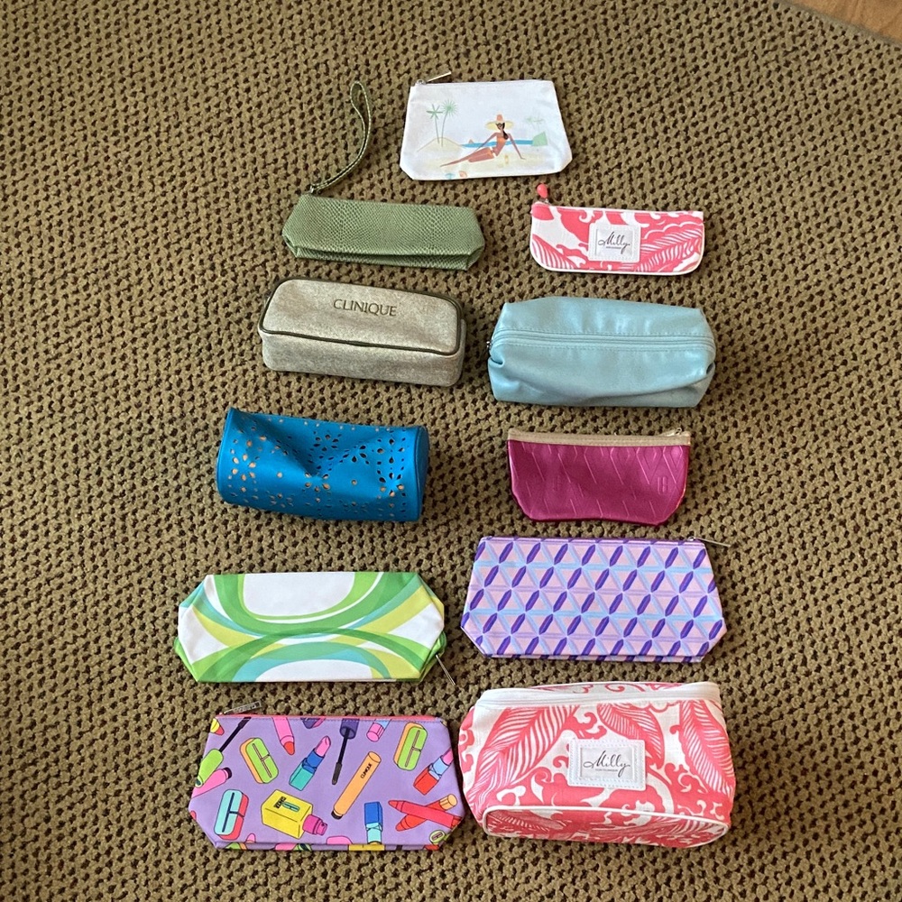 Clinique Cosmetic Bag Set - Green, Silver, Blue, Pink, Purple